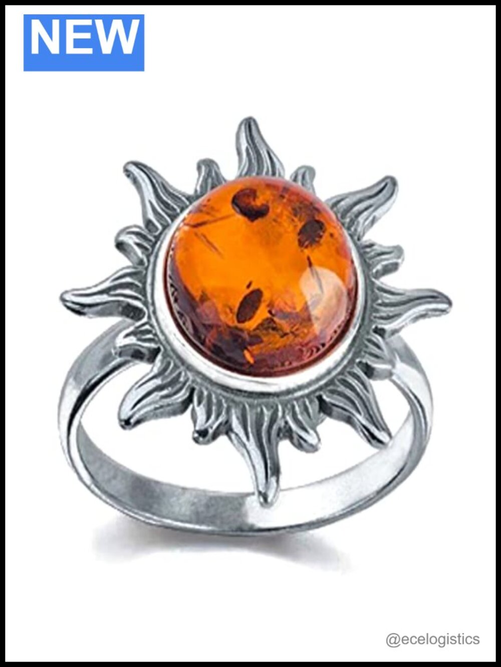 Sterling Silver Amber Bezel Set Ring